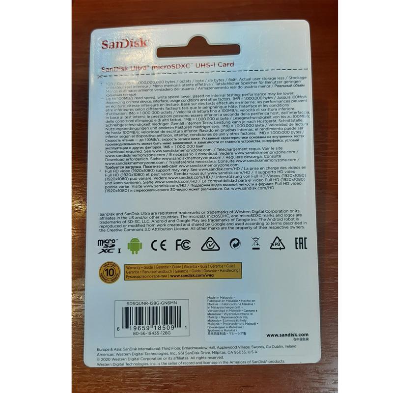  کارت حافظه microSDXC سن دیسک مدل Ultra کلاس 10 استاندارد UHS-I U1 سرعت 100MBps ظرفیت 128 گیگابایت