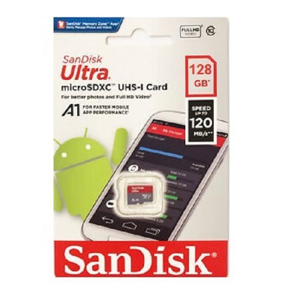  کارت حافظه microSDXC سن دیسک مدل Ultra A1 کلاس 10 استاندارد UHS-I سرعت 120MBps ظرفیت 128 گیگابایت