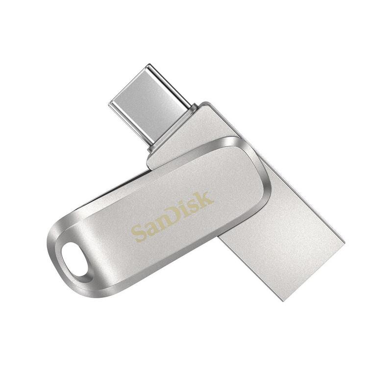 فلش مموری سن دیسک Ultra Dual Drive Luxe ظرفیت 1 ترابایت با دو رابط USB Type-C و USB Type-A، طراحی تاشو، فلزی، سازگار با ویندوز، مک، اندروید و iOS، استاندارد USB 3.2 Gen2