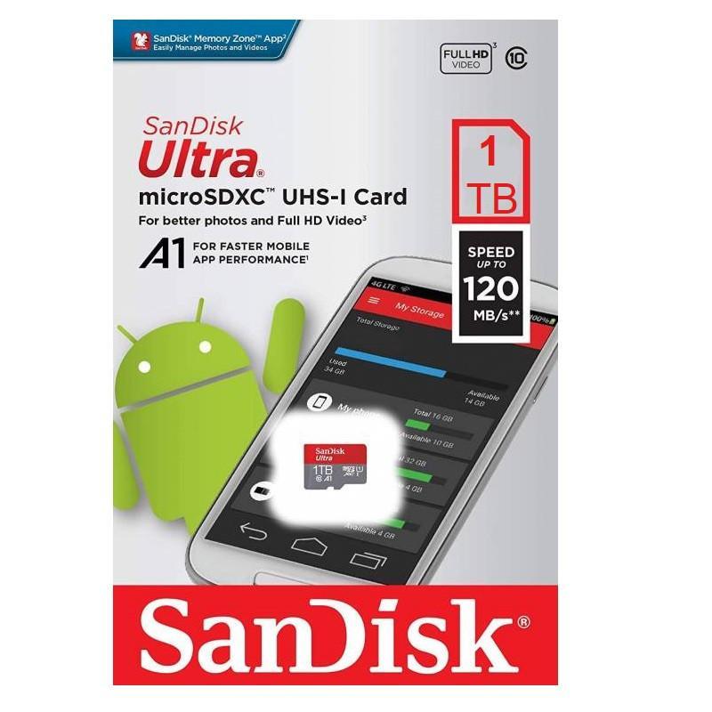  کارت حافظه microSDXC سن دیسک مدل Ultra A1 کلاس 10 استاندارد UHS-I سرعت 120MBps ظرفیت 1 ترابایت