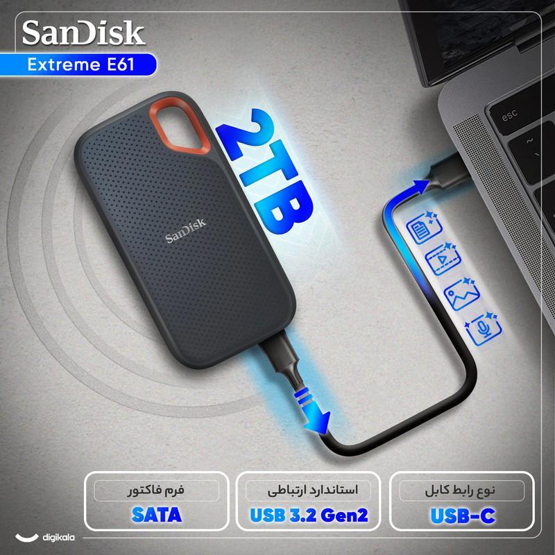 اس اس دی اکسترنال سن دیسک مدل Extreme E61 ظرفیت 2 ترابایت رابط USB 3.2 Gen2
