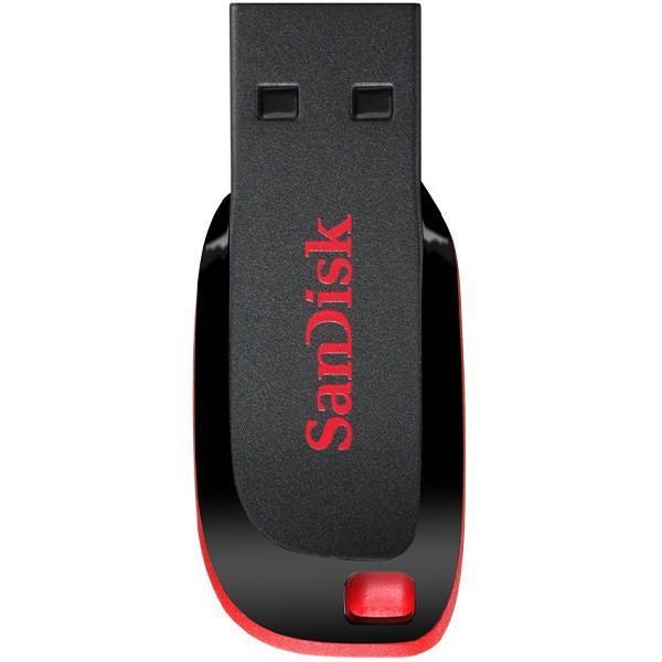 فلش مموری سن دیسک Cruzer Blade CZ50 ظرفیت 32 گیگابایت با رابط USB 2.0، سرعت انتقال 30 مگابایت بر ثانیه، طراحی بدون درپوش و بدنه مات مقاوم در برابر لک و اثر انگشت، دارای شیار اتصال بند و نرم‌افزار امنیتی