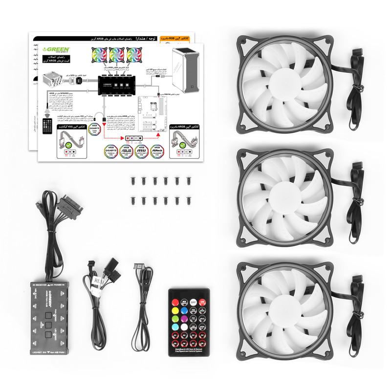 فن کیس گرین مدل HURACAN FAN GFK120M-ARGB بسته 3 عددی