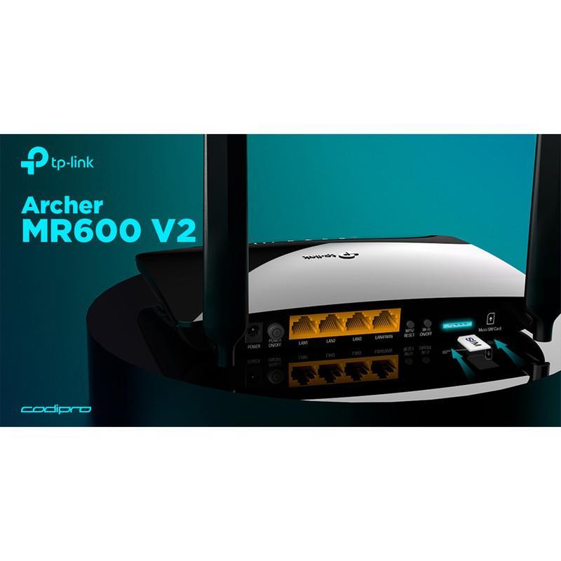 مودم 4.5G تی پی-لینک مدل Archer MR600 V2 با پشتیبانی از شبکه 4G+، سرعت انتقال تا 300 مگابیت، آنتن جداشونده، فرکانس 2.4 و 5 گیگاهرتز، اتصال همزمان 64 دستگاه و 4 پورت گیگابیتی LAN