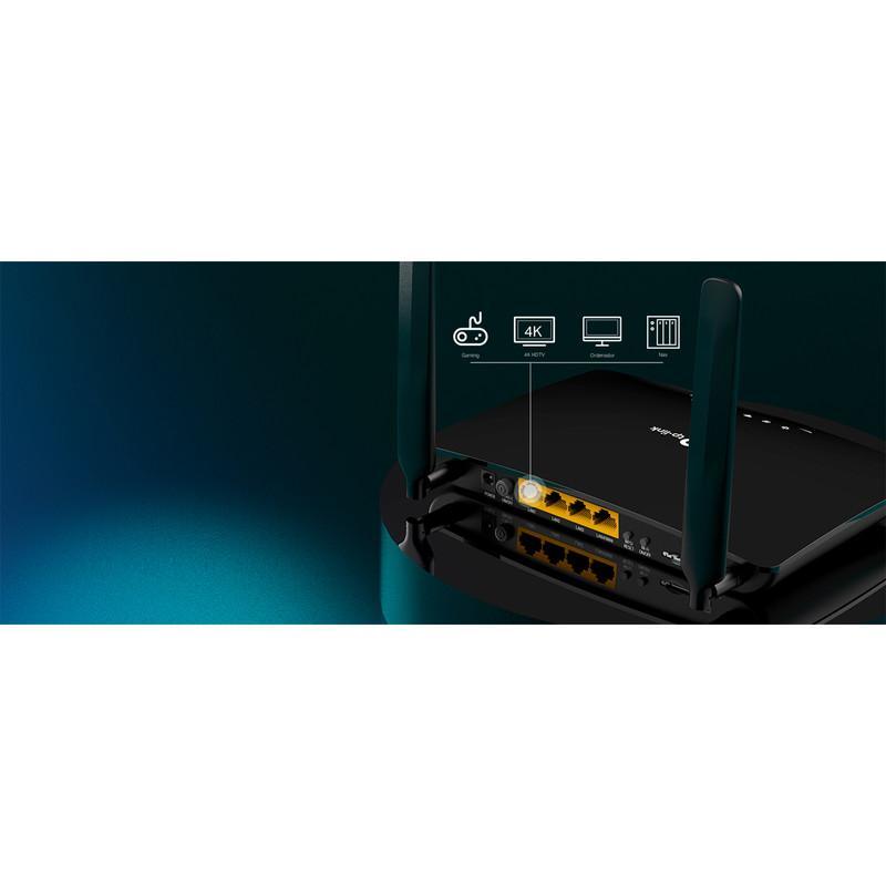 مودم 4.5G تی پی-لینک مدل Archer MR600 V2 با پشتیبانی از شبکه 4G+، سرعت انتقال تا 300 مگابیت، آنتن جداشونده، فرکانس 2.4 و 5 گیگاهرتز، اتصال همزمان 64 دستگاه و 4 پورت گیگابیتی LAN