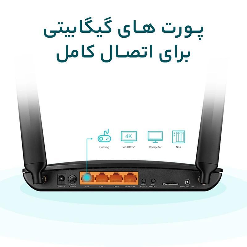 مودم 4.5G تی پی-لینک مدل Archer MR600 V2 با پشتیبانی از شبکه 4G+، سرعت انتقال تا 300 مگابیت، آنتن جداشونده، فرکانس 2.4 و 5 گیگاهرتز، اتصال همزمان 64 دستگاه و 4 پورت گیگابیتی LAN