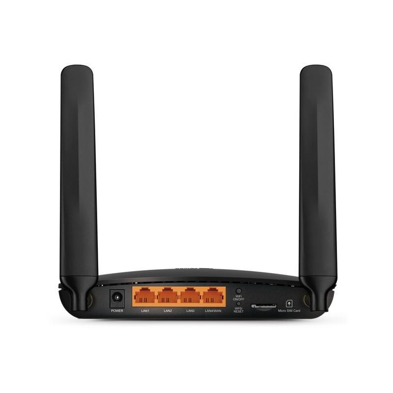 روتر 4G LTE خانگی و اداری تی پی‌لینک مدل TL-MR6400 V5 با دو آنتن خارجی، فرکانس 2.4 گیگاهرتز، سرعت 300 مگابیت بر ثانیه، پورت LAN/WAN 10/100 مگابیتی، پشتیبانی از 64 کاربر و فایروال پیشرفته