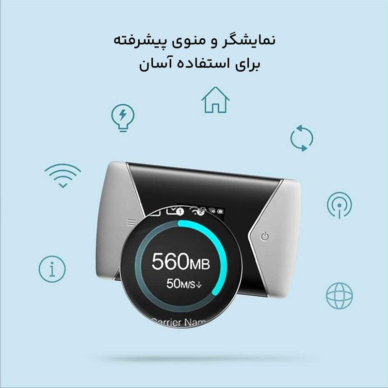 مودم 4G قابل حمل تی‌پی‌لینک مدل M7450 با پشتیبانی LTE-Advanced Cat6، اشتراک‌گذاری اینترنت برای 32 دستگاه، دو باند فرکانسی 2.4 و 5 گیگاهرتز، سرعت دانلود 300 مگابیت، باتری 3000 میلی‌آمپر با شارژدهی 15 ساعت و شیار کارت حافظه Micro SD تا 32 گیگابایت