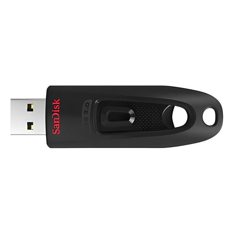 فلش مموری کشویی سن دیسک مدل CZ48 ظرفیت 128 گیگابایت با رابط USB 3.0، سرعت انتقال تا 100 مگابایت بر ثانیه، سازگار با USB 2.0 و قابلیت رمزنگاری اطلاعات
