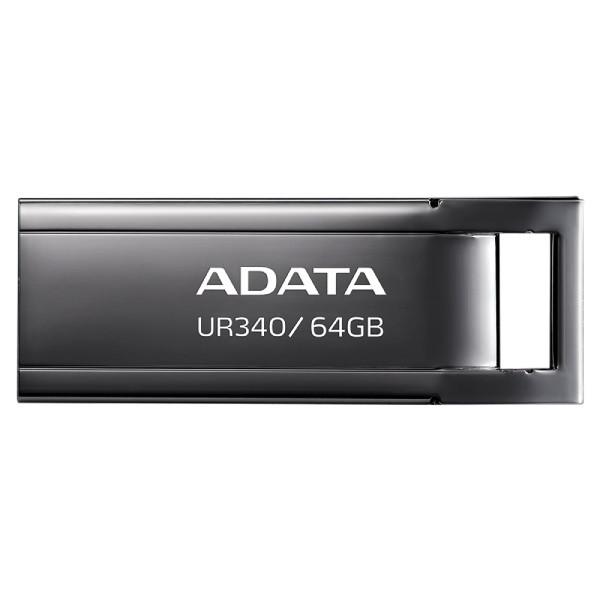 فلش مموری ای دیتا مدل UR340 ظرفیت 64 گیگابایت با بدنه فلزی، رابط USB 3.2 Gen1 Type-A، سرعت انتقال 100 مگابایت بر ثانیه و پشتیبانی از سیستم‌عامل‌های ویندوز، مک و لینوکس