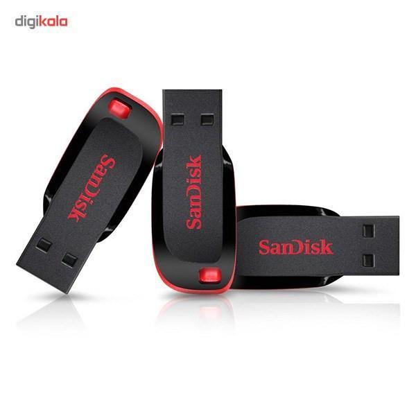 فلش مموری 64 گیگابایت سن دیسک مدل Cruzer Blade CZ50 با رابط USB 2.0، بدنه مات مقاوم در برابر اثر انگشت، قابلیت رمزگذاری نرم‌افزاری و شیار اتصال بند