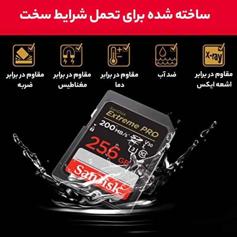 کارت حافظه SDXC سن دیسک مدل Extreme Pro V30 کلاس 10 استاندارد UHS-I U3 سرعت 200MB/s ظرفیت 256 گیگابایت