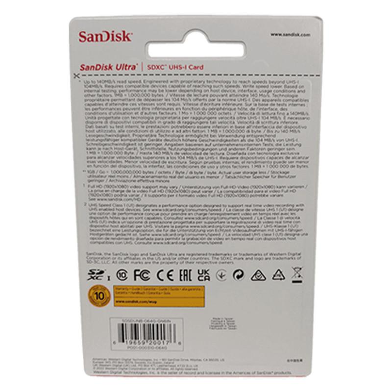 کارت حافظه SDXC سن دیسک مدل Ultra کلاس 10 استاندارد UHS-I U1 سرعت 140MBps ظرفیت 64 گیگابایت