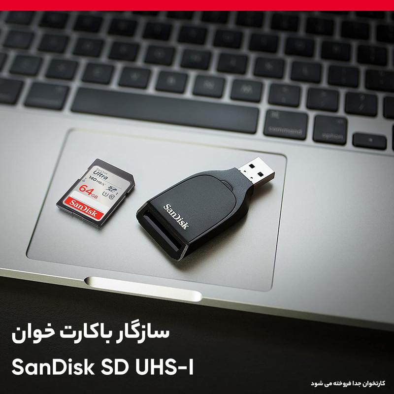 کارت حافظه SDXC سن دیسک مدل Ultra کلاس 10 استاندارد UHS-I U1 سرعت 140MBps ظرفیت 64 گیگابایت